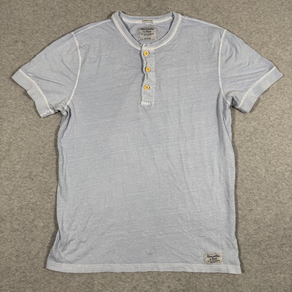 Vintage Abercrombie & Fitch Henley Shirt Mens Large Blue Garment Dyed